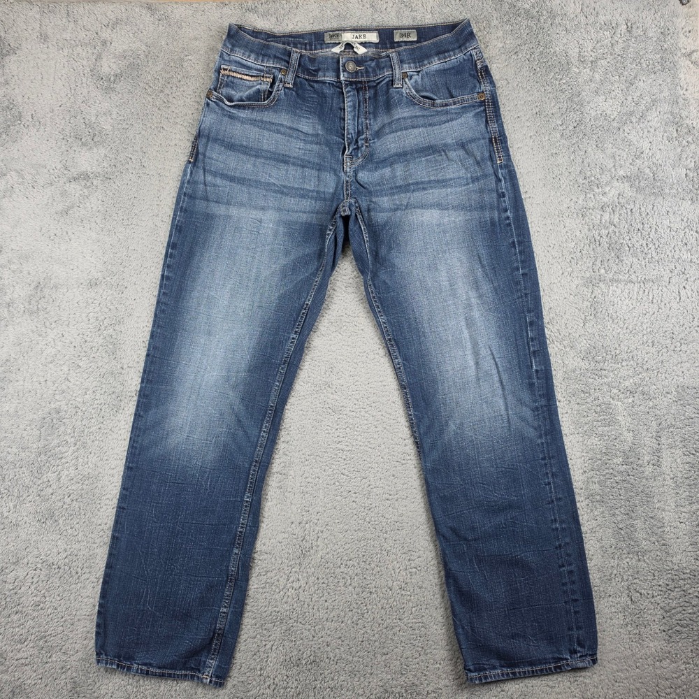 BKE Jake Jeans Mens 34R Blue Straight Leg Medium Wash Stretch Denim Classic Fit